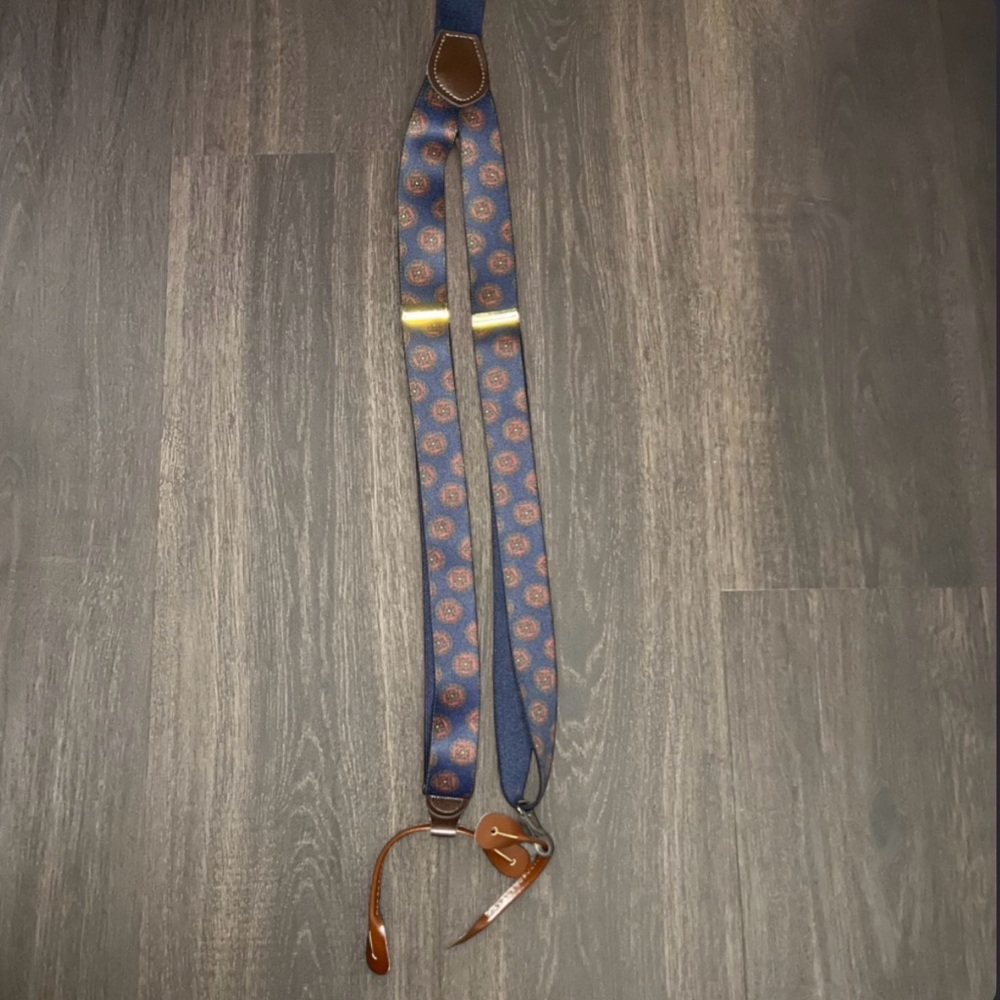 Pelican USA Button-On Suspenders Blue Pattern Leather Ends
